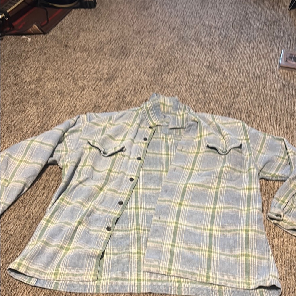 Men's Blue and Green Plaid Flannel Xtra Thick XL